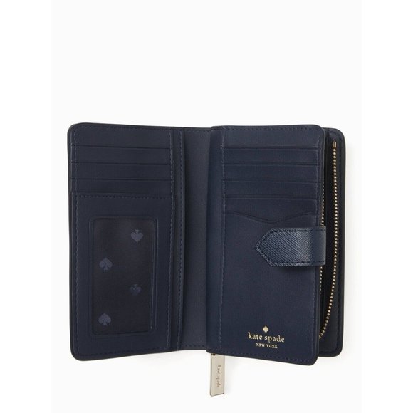 New Kate Spade Staci Orchard Toss Print Medium Compact Wallet Blazer Blue - Picture 3 of 3